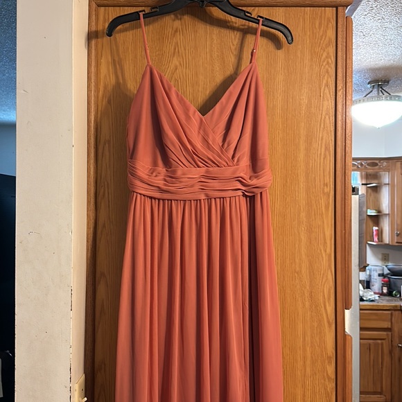 David’s bridal dress sz 10 classic style color Sedona long mesh V neck spa #298 - Picture 4 of 7